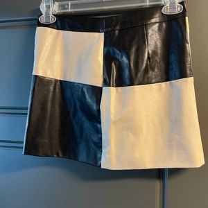 Leather color block skirt